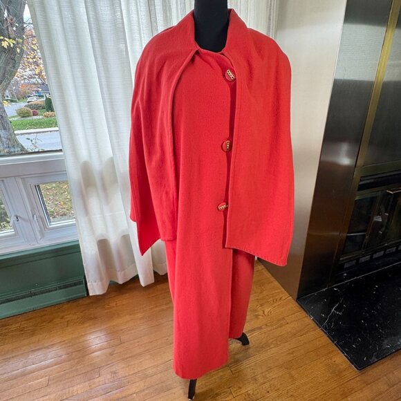 Vintage 80s coat, red, wool, nylon, cachemire, attached scarf, size 16/18 (L/XL) - Picture 8 of 16
